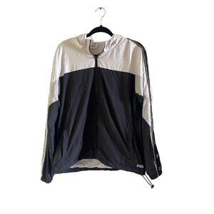 Pink Victorias Secret Womens Gray White Full‎ Zip Hooded Windbreaker Jacket M/L